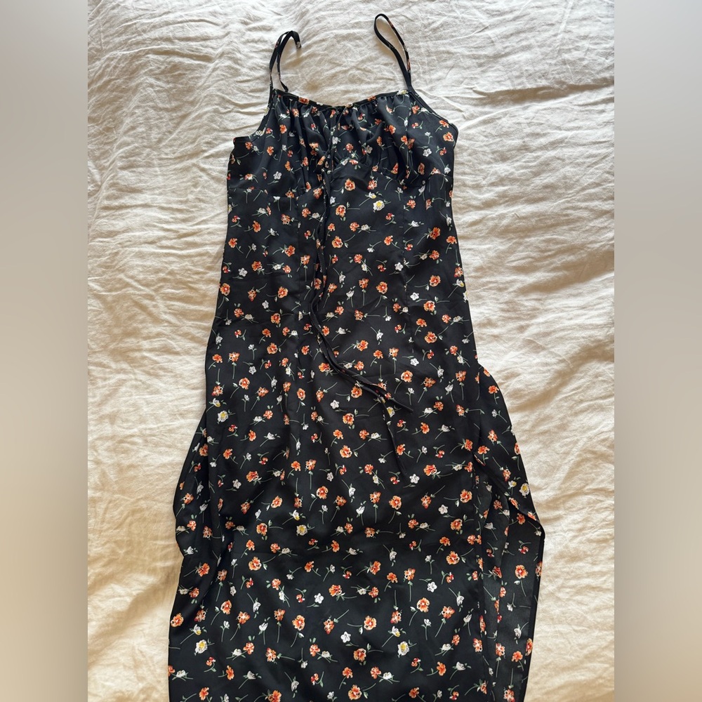 SHEIN Black Floral Slip Dress with Orange and White Blooms